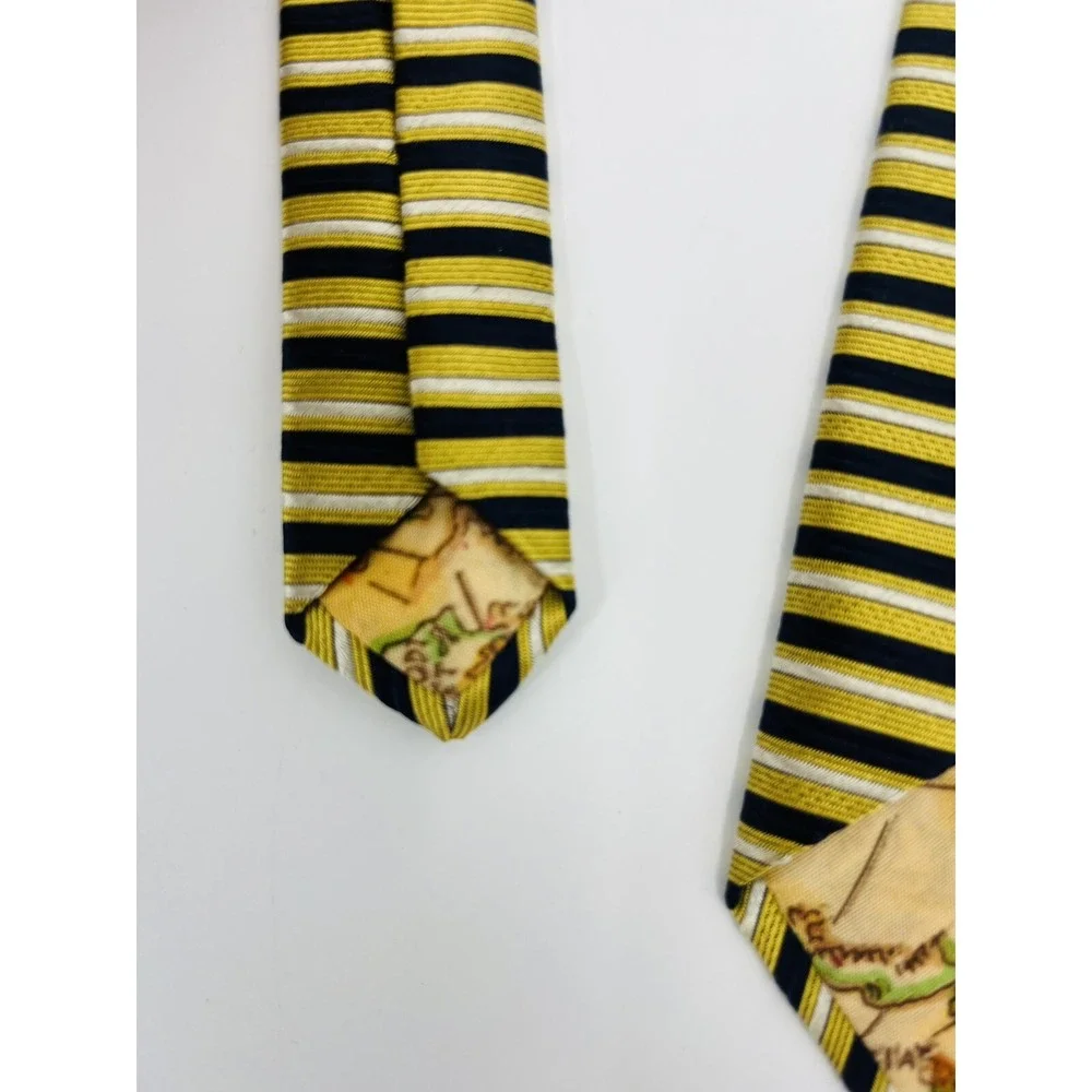 Bruno Piattelli Navy Blue Gold Silver Striped 100% Silk Necktie Classic